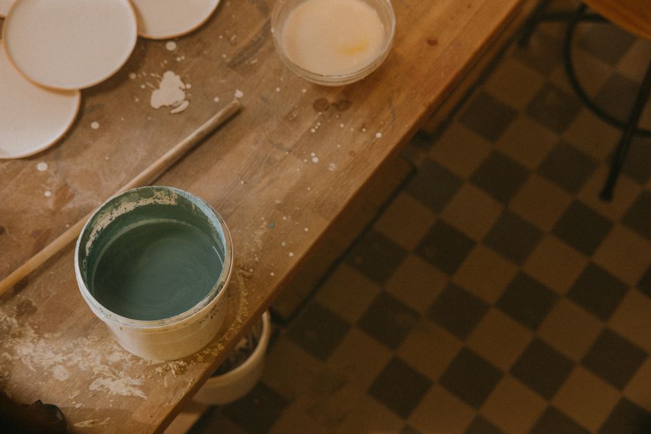workshop plate and painting